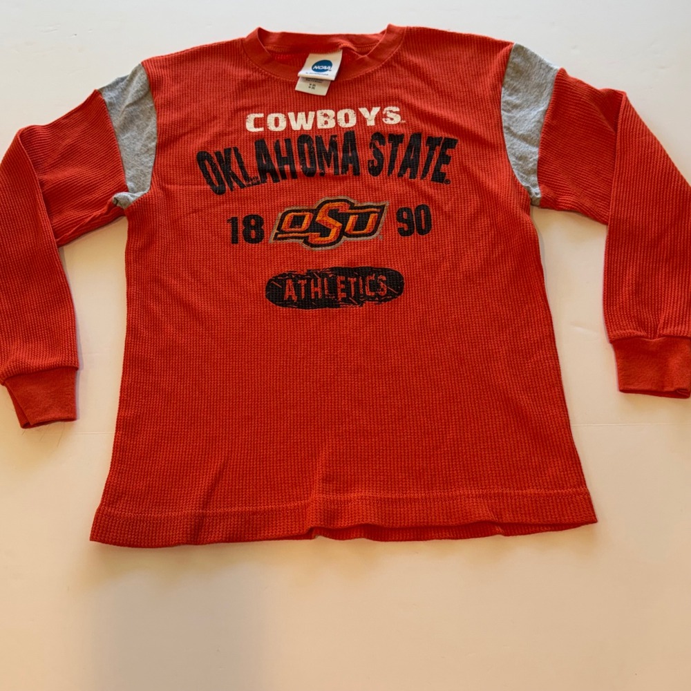 NCAA Oklahoma State Cowboys Boys Orange Waffle Knit Thermal Shirt M 8